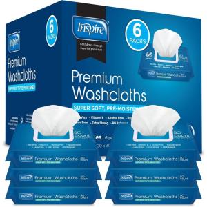 imageInspire Adult Wet Wipes Wash Cloths  Adult Wipes for Incontinence ampamp Cleansing for Elderly 8quotx12quot 200 count50 Count Pack of 6