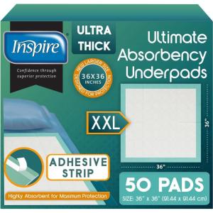 imageInspire Extra Large Super Absorbent Disposable Bed Pads for Incontinence Ultra Thick and Absorbent Bed Pads Disposable Adult  Puppy Pads  Pee Pads for Adults 30quot X 36quot Pack of 5036 X 36 Pack of 50 W Adhesive