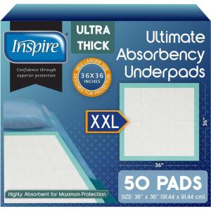 imageInspire Extra Large Super Absorbent Disposable Bed Pads for Incontinence Ultra Thick and Absorbent Bed Pads Disposable Adult  Puppy Pads  Pee Pads for Adults 30quot X 36quot Pack of 5036 X 36 Pack of 50