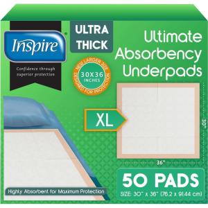 imageInspire Extra Large Super Absorbent Disposable Bed Pads for Incontinence Ultra Thick and Absorbent Bed Pads Disposable Adult  Puppy Pads  Pee Pads for Adults 30quot X 36quot Pack of 5030 X 36 Pack Of 50