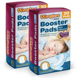 imageDimples Booster Pads Baby Diaper Doubler with Adhesive for Secure Fit  1 Size Fits All Diapers  Boosts Absorbency No More leaks 60 Count30 Count Pack of 2