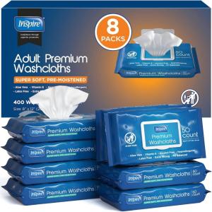 imageInspire Adult Wet Wipes Wash Cloths Incontinence ampamp Cleansing for Elderly Extra Large 8quotx12quot Pack of 8