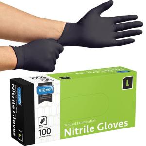 imageInspire Black Nitrile Disposable Gloves  45 Nitrile Medical Exam Cooking Cleaning Disposable Black Gloves Box Of 100 MediumLarge