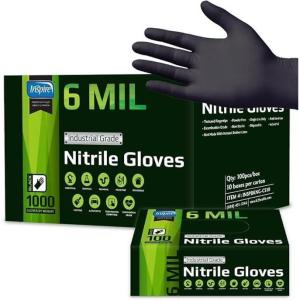 imageInspire Black Nitrile Gloves HEAVY DUTY 6 Mil Nitrile Chemical Resistant Medical Cooking Cleaning Disposable Black GlovesBlack 6mil Case of 1000