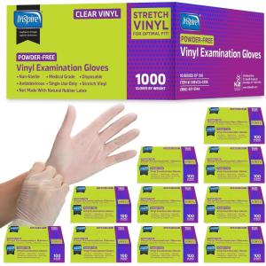 imageInspire Exam Medical Clear Vinyl Disposable Gloves  Latex Free for Cleaning Food Prep