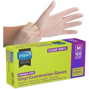 imageInspire Exam Medical Gloves  Clear Vinyl Disposable Gloves Latex Free For Food Prep 100 Medium