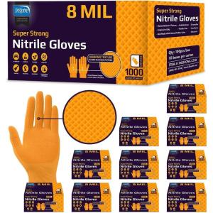 imageInspire Heavy Duty Orange Nitrile Disposable Gloves  ULTRA 8 Mil Diamond Textured Grip  Industrial Mechanic Food1000