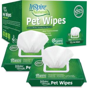 imageInspire Naturals Pet Wipes for Dogs and Cats 100 Natural Plant Based with Organic Antioxidants Dog Wipe Cleaning Deodorizing  Cat Wipes  Puppy Wipes  Dog Wipes for Paws and Butt 50ct  1 Pack100ct  2 Packs of 50