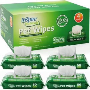 imageInspire Naturals Pet Wipes for Dogs and Cats 100 Natural Plant Based with Organic Antioxidants Dog Wipe Cleaning Deodorizing  Cat Wipes  Puppy Wipes  Dog Wipes for Paws and Butt 50ct  1 Pack200ct  4 packs of 50