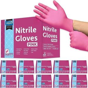 imageInspire Pink Gloves Disposable Latex Free  Nitrile Pink Glove Hair and Nail Salon Esthetician Nitrile Disposable Gloves10 Boxes of 100 Case of 1000
