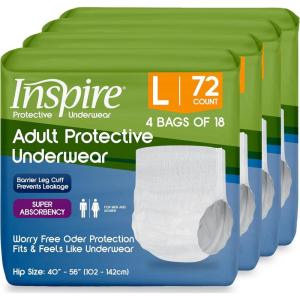 imageInspire Protective Underwear for Men and Women  Adult Diapers for Bowel Incontinence  Disposable Underwear for Women and Men  4 Bags of 18  72 Total LargeLarge