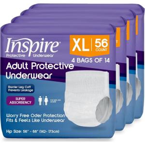 imageInspire Protective Underwear for Men and Women  Adult Diapers for Bowel Incontinence  Disposable Underwear for Women and Men  4 Bags of 18  72 Total LargeExtra Large
