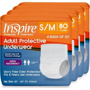 imageInspire Protective Underwear for Men and Women  Adult Diapers for Bowel Incontinence  Disposable Underwear for Women and Men  4 Bags of 18  72 Total LargeSmallMedium