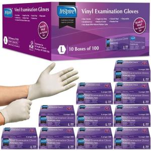 imageInspire Stretch Vinyl Exam Gloves  THE ORIGINAL Quality Disposable Latex Free Medical Glove Cleaning Cooking Food Service Labs Healthcare and Household Small 1000 CountLarge Pack of 1000