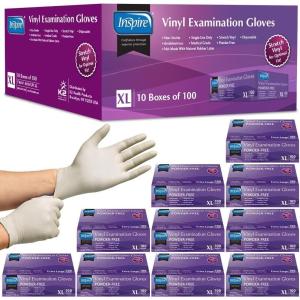 imageInspire Stretch Vinyl Exam Gloves  THE ORIGINAL Quality Disposable Latex Free Medical Glove Cleaning Cooking Food Service Labs Healthcare and Household Small 1000 CountXLarge Pack of 1000