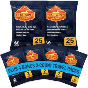 imageInspire Trail Wipes  Camping Wipes Body Wipes Adults  Biodegradable Wipes For Camping Travel Gym With Aloe And Vitamin E  No Rinse Bathing Shower Wipes Women Or Men50 Count 2 Packs Of 25
