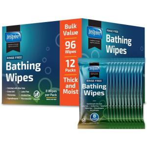 imageInspire Ultra Thick Rinse Free Body Wipes Bathing Wipes Rinse Free Wet Wipes Thick Strong Extra Large With Aloe Vera EnrichedThick Value Pack  12 Packs Of 8
