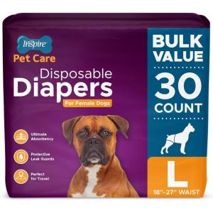 imageInspire Pet Care Dog Diapers Female Dogs  Bulk Value Doggie Incontinence Accidents for Heat Pee or Period and Housebreaking Small 50 CountLarge 30 Count