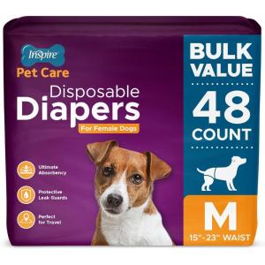 imageInspire Pet Care Dog Diapers Female Dogs  Bulk Value Doggie Incontinence Accidents for Heat Pee or Period and Housebreaking Small 50 CountMedium 48 Count