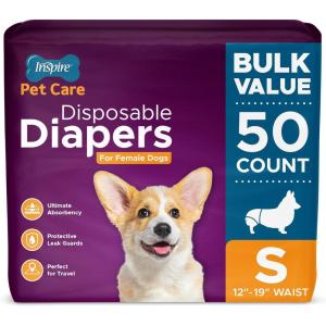 imageInspire Pet Care Dog Diapers Female Dogs  Bulk Value Doggie Incontinence Accidents for Heat Pee or Period and Housebreaking Small 50 CountSmall 50 Count