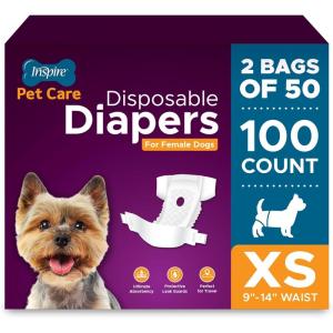 imageInspire Pet Care Dog Diapers Female Dogs  Bulk Value Doggie Incontinence Accidents for Heat Pee or Period and Housebreaking Small 50 CountXSmall 100 Count