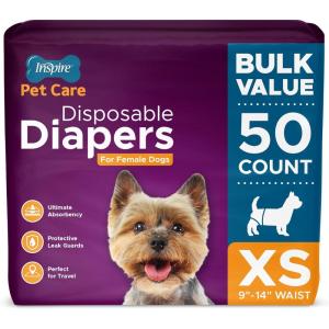 imageInspire Pet Care Dog Diapers Female Dogs  Bulk Value Doggie Incontinence Accidents for Heat Pee or Period and Housebreaking Small 50 CountXSmall 50 Count